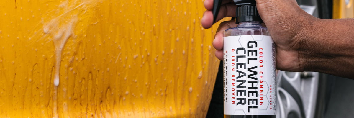 Veros Gel Wheel Cleaner on a yellow Porsche