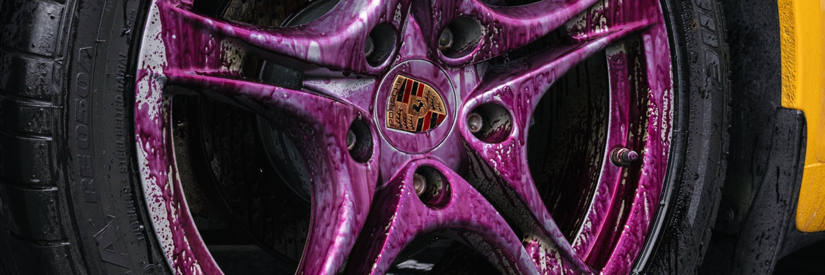 Veros Gel Wheel Cleaner reacting with iron on a Porsche wheel